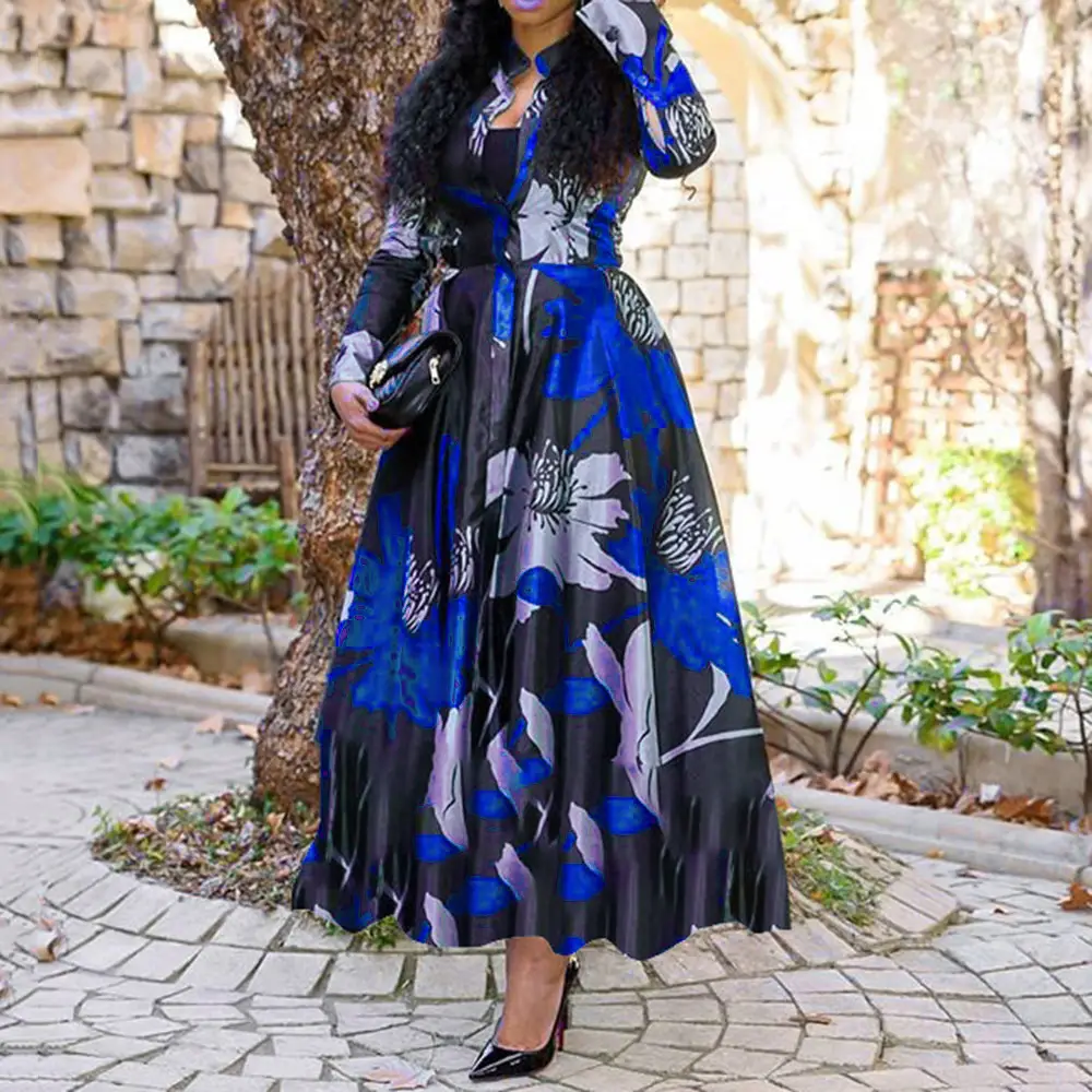 Women Floral Maxi Dress Red Purple Blue Green