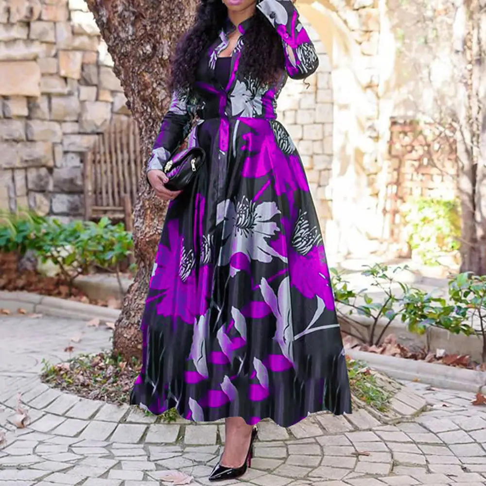 Women Floral Maxi Dress Red Purple Blue Green