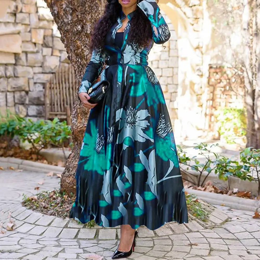 Women Floral Maxi Dress Red Purple Blue Green