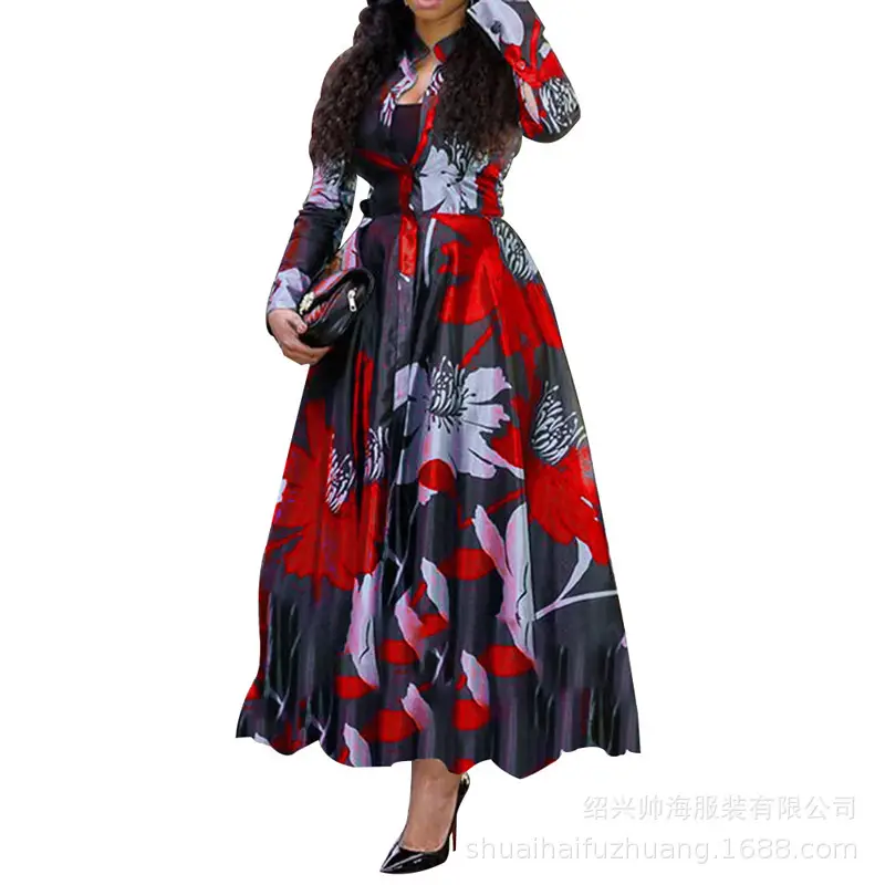 Women Floral Maxi Dress Red Purple Blue Green