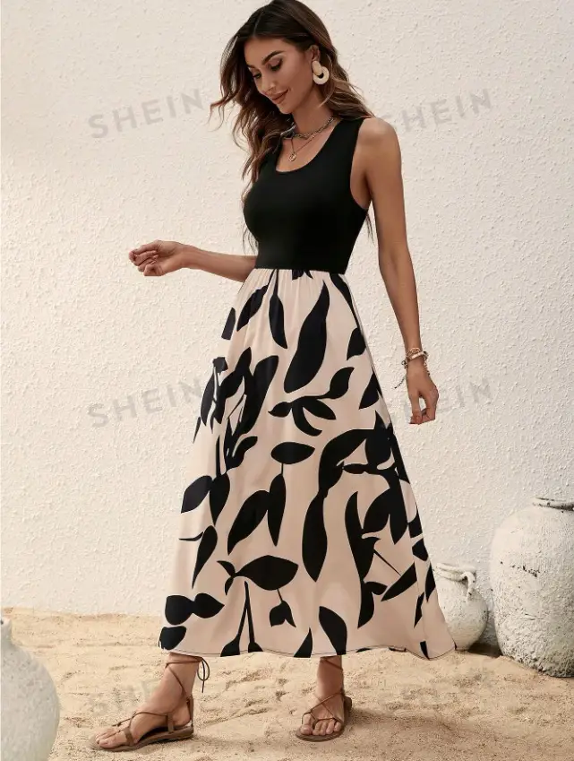 Summer Printed Women's Dress Contrast Color High Quality