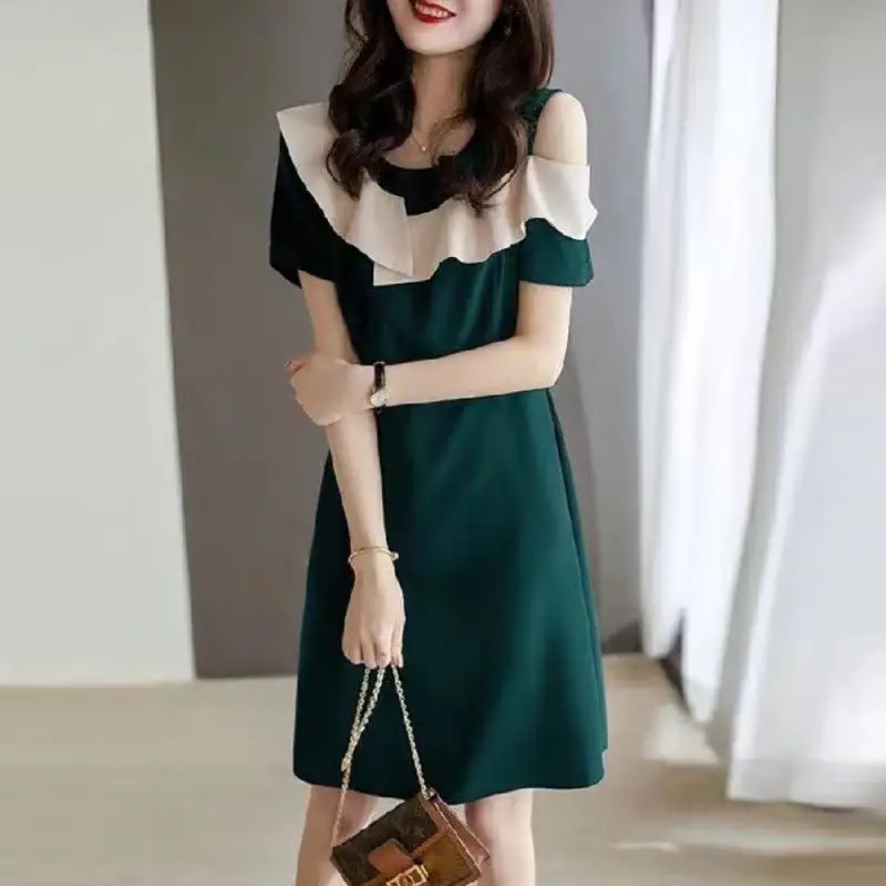 Women Elegant Summer Off-Shoulder Black Dress Slim Fit