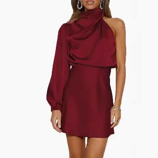 Women Silk Mini Skirt Spring 2024 Long Sleeve Cocktail