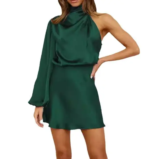Women Silk Mini Skirt Spring 2024 Long Sleeve Cocktail