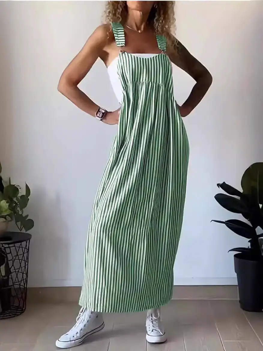 Women Striped Strap Dress Summer Grey New Collection