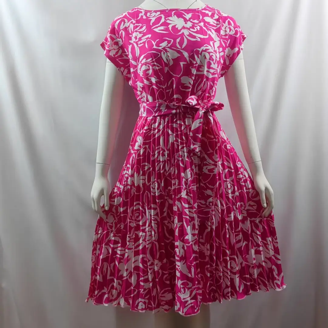 Women Floral Pleated Skirt S-Green Summer Casual