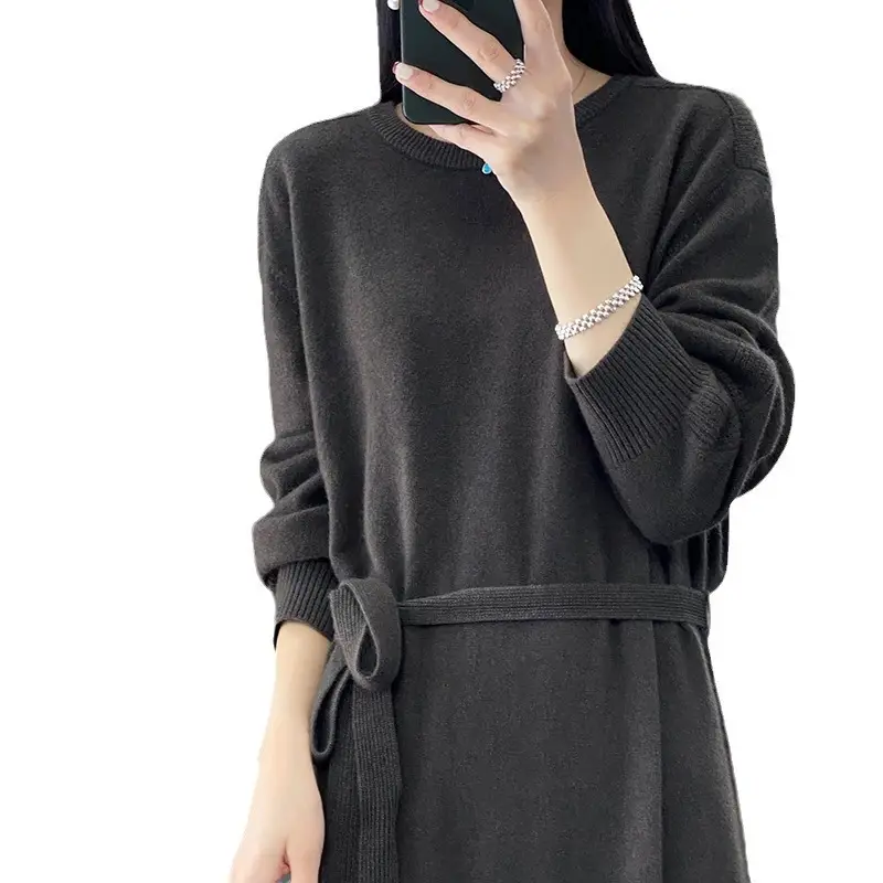 Plus Size Knitted Crewneck Dress Cream Winter