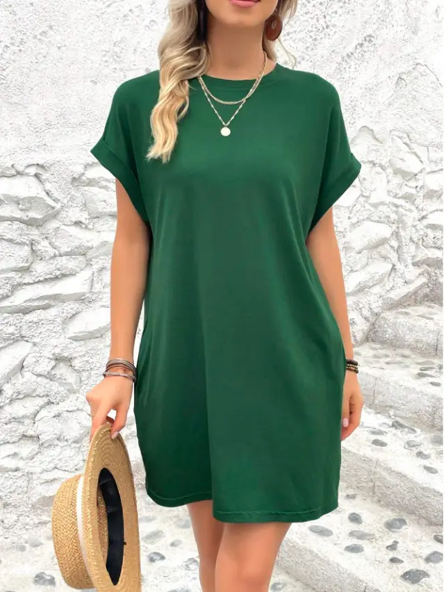 Women's Short Sleeve Stitched Dress White Latest Collection