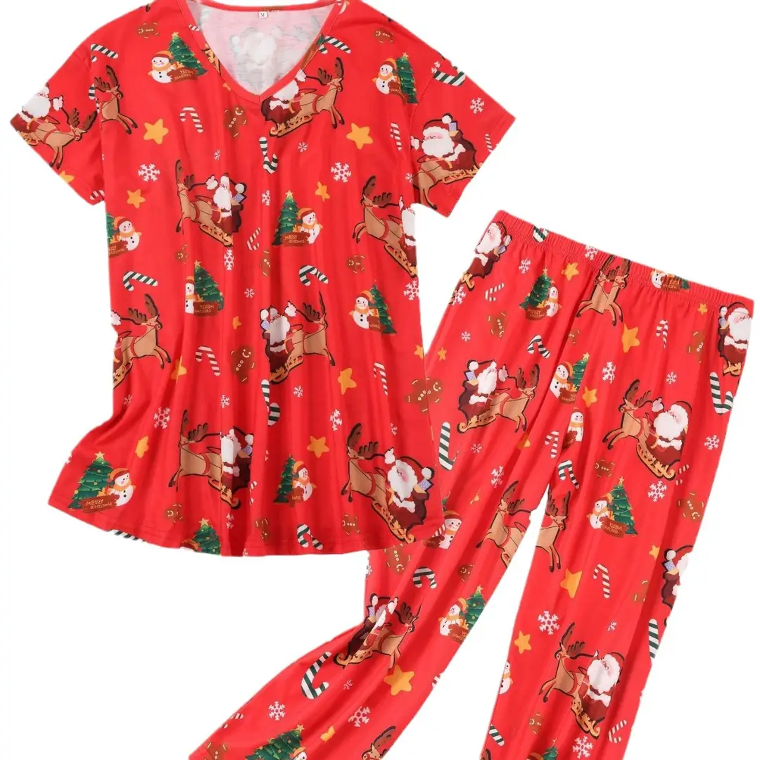 Women Printed Plaid Pajama Set Home Wear New 2025