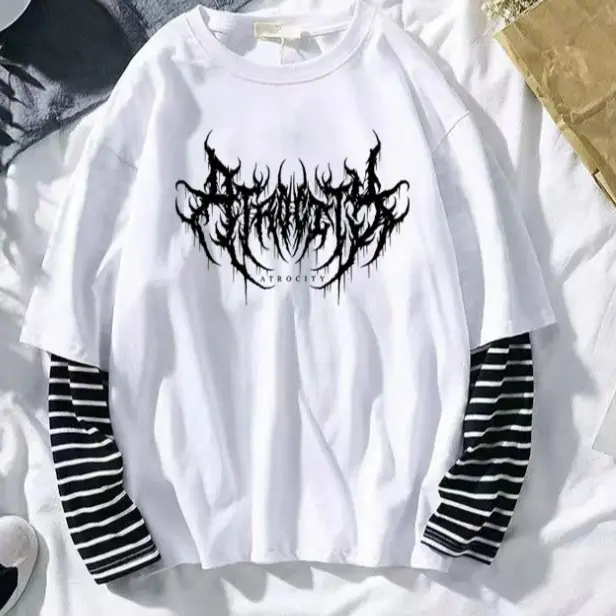 Women Loose Long Sleeve T-Shirt White Black Graphic Print Cotton Spring