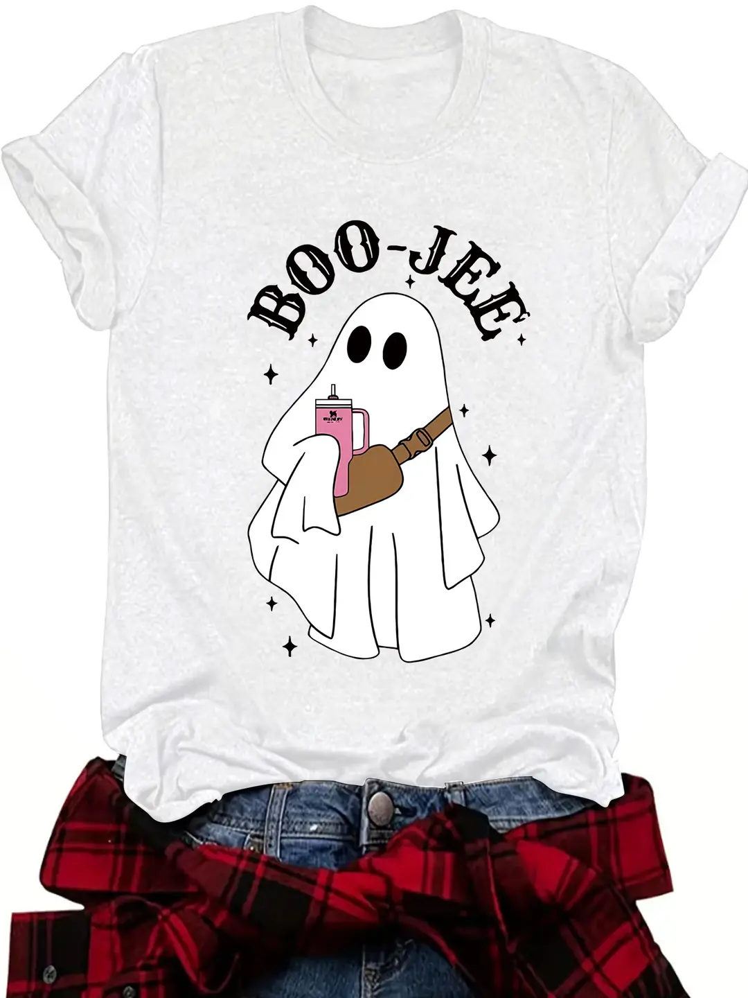 Women Halloween Ghost T-Shirt Brown Short Sleeve