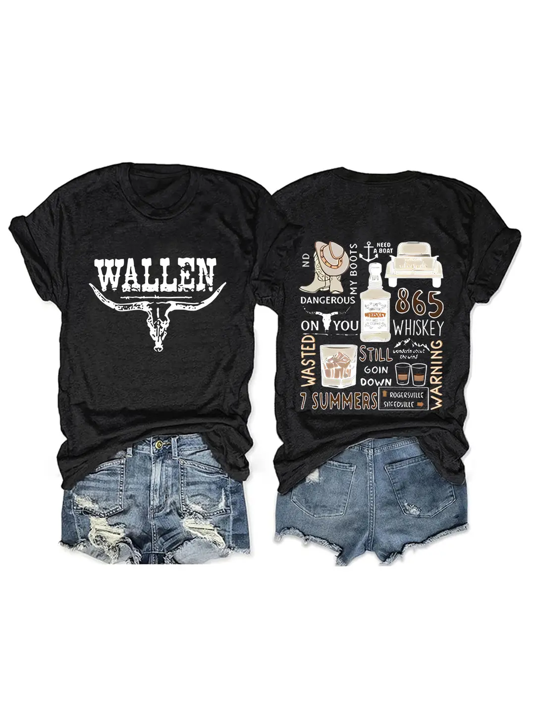 Women Royal Blue Cow Skull Graphic T-Shirt Summer Casual