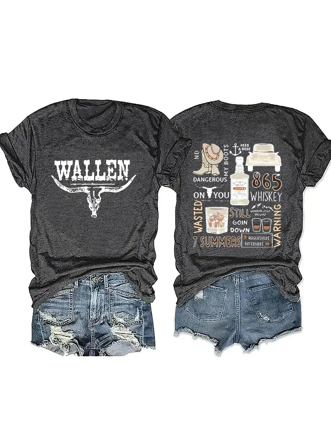 Women Royal Blue Cow Skull Graphic T-Shirt Summer Casual