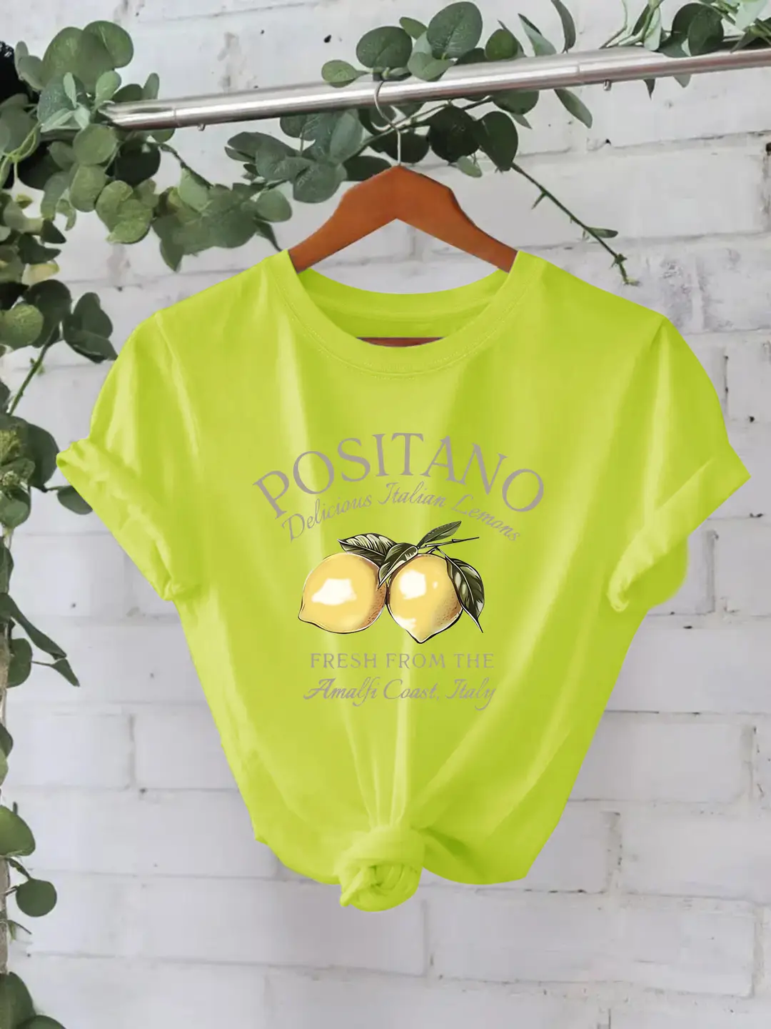 Women Cotton Positano Lemon Print T-Shirt Summer Light Yellow