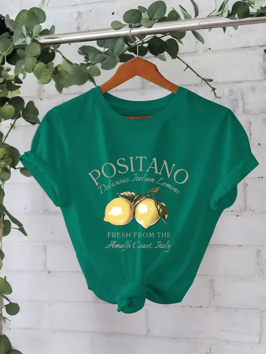 Women Cotton Positano Lemon Print T-Shirt Summer Light Yellow