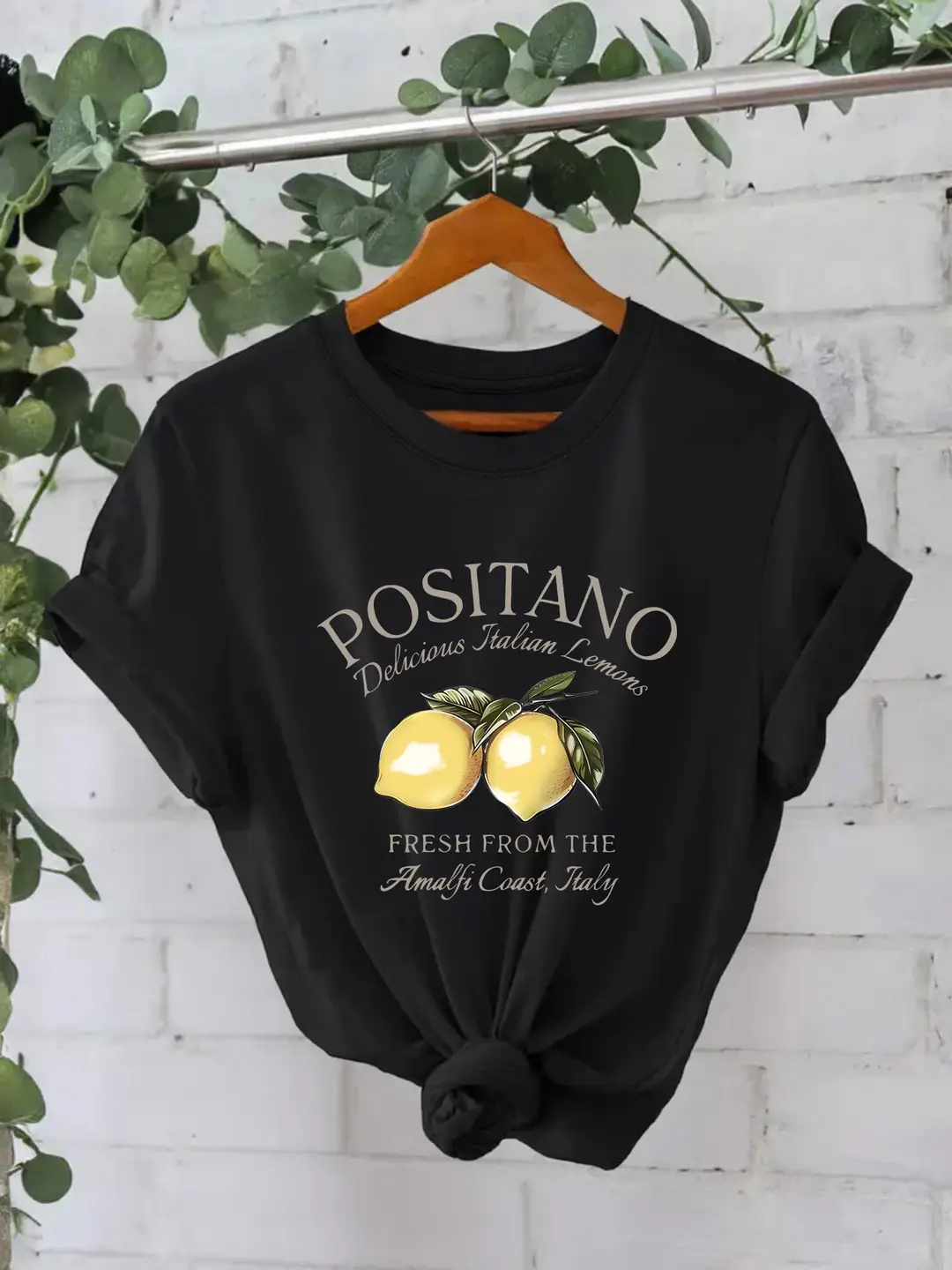 Women Cotton Positano Lemon Print T-Shirt Summer Light Yellow