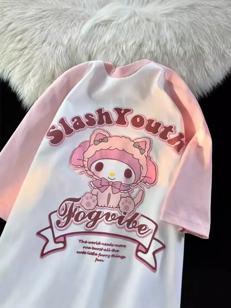Women Pink Kurome Print Loose T-Shirt Summer 2024
