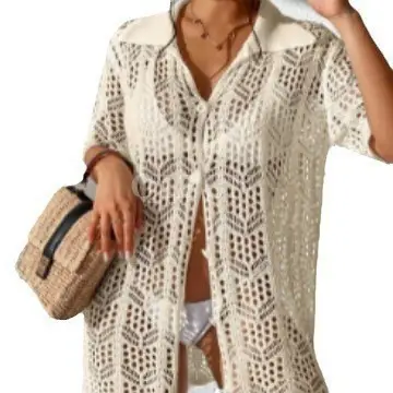 Women's White Hollow-Out Knitted Cardigan Coat Spring