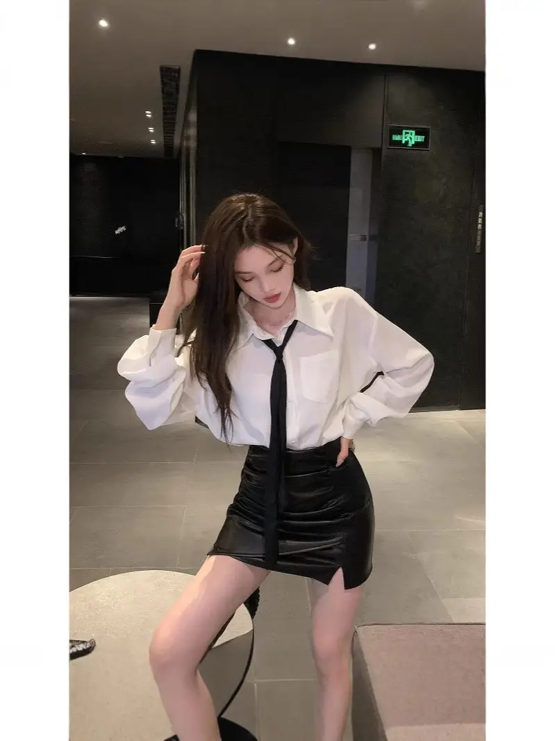 White Loose Academic Tie Shirt Women Summer