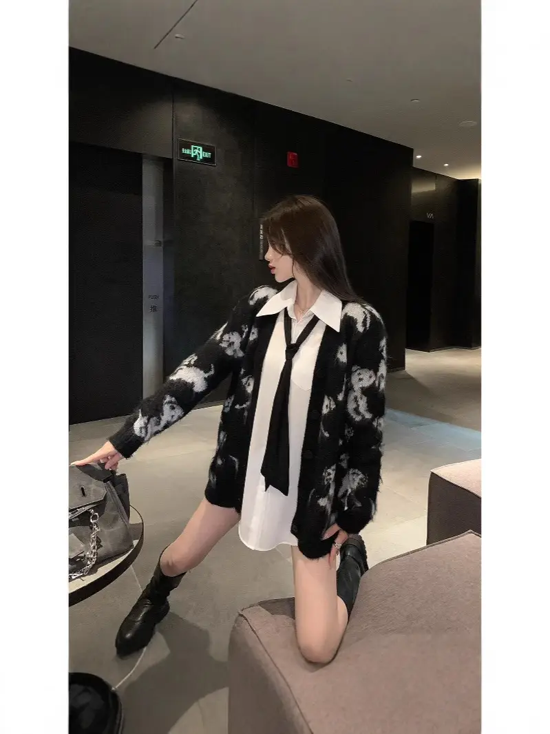 White Loose Academic Tie Shirt Women Summer