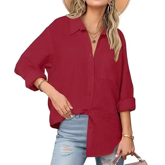 Women Blue Batwing Sleeve Casual Shirt Summer