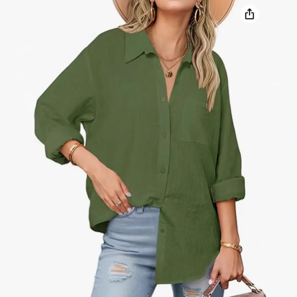 Women Blue Batwing Sleeve Casual Shirt Summer
