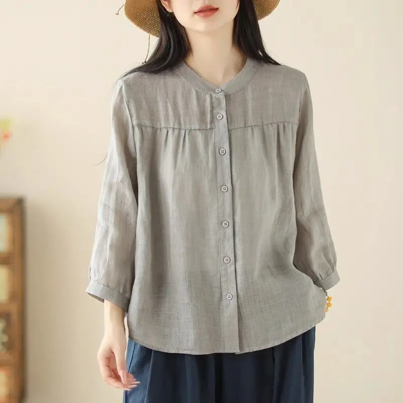 Women Linen Button Down Shirt Summer Lightweight Casual Loose Fit