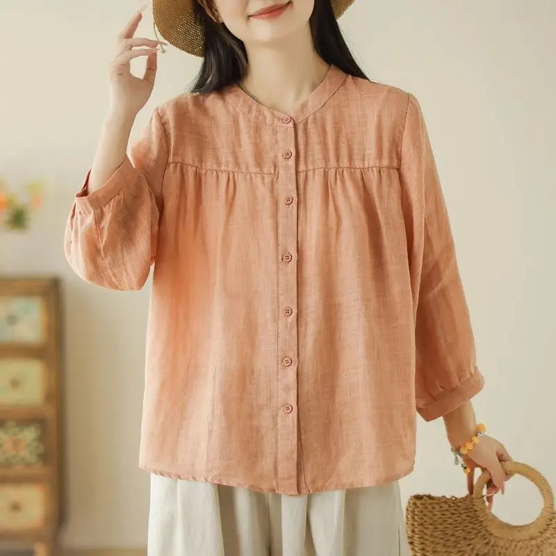 Women Linen Button Down Shirt Summer Lightweight Casual Loose Fit