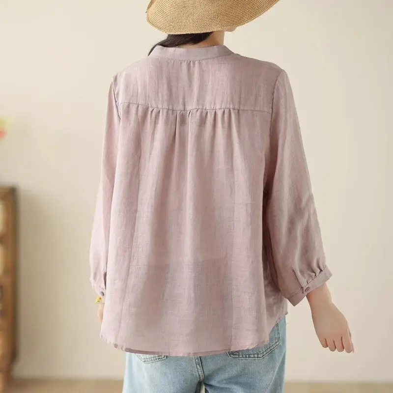Women Linen Button Down Shirt Summer Lightweight Casual Loose Fit