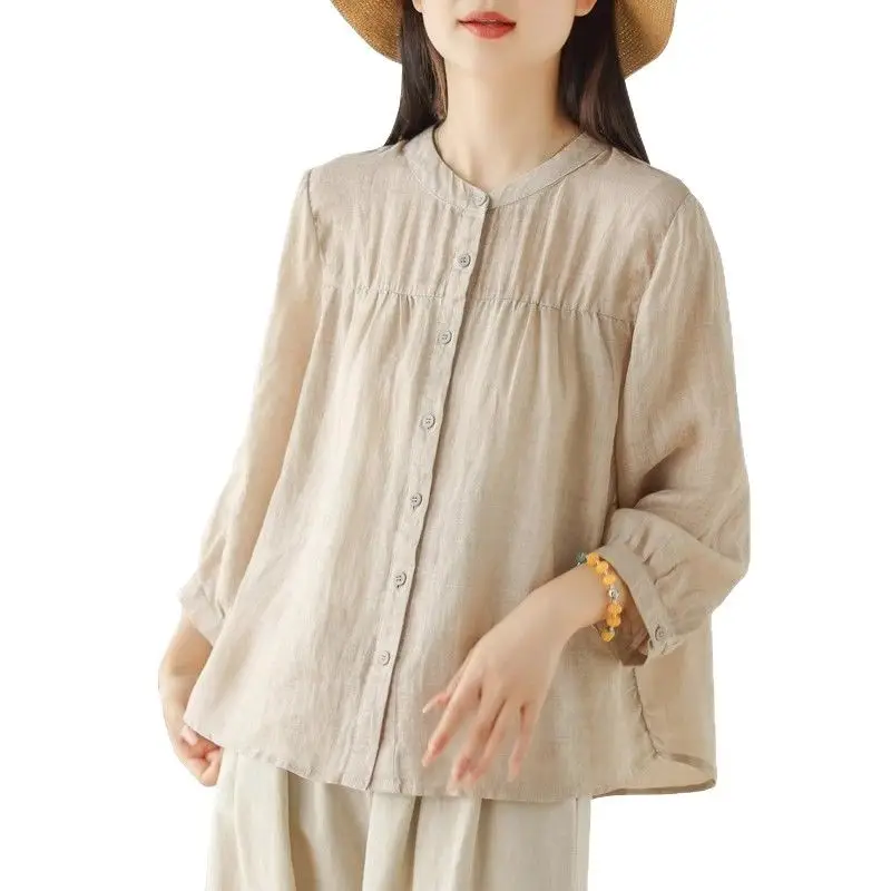 Women Linen Button Down Shirt Summer Lightweight Casual Loose Fit