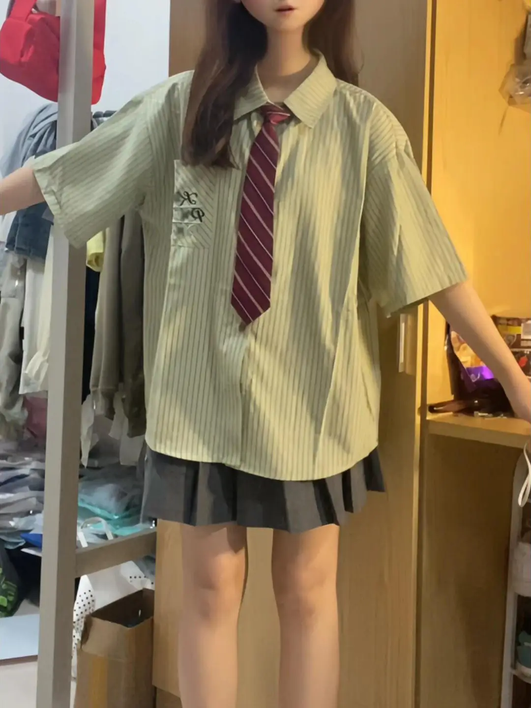 Women Striped JK Shirt Loose Fit Summer M-Green