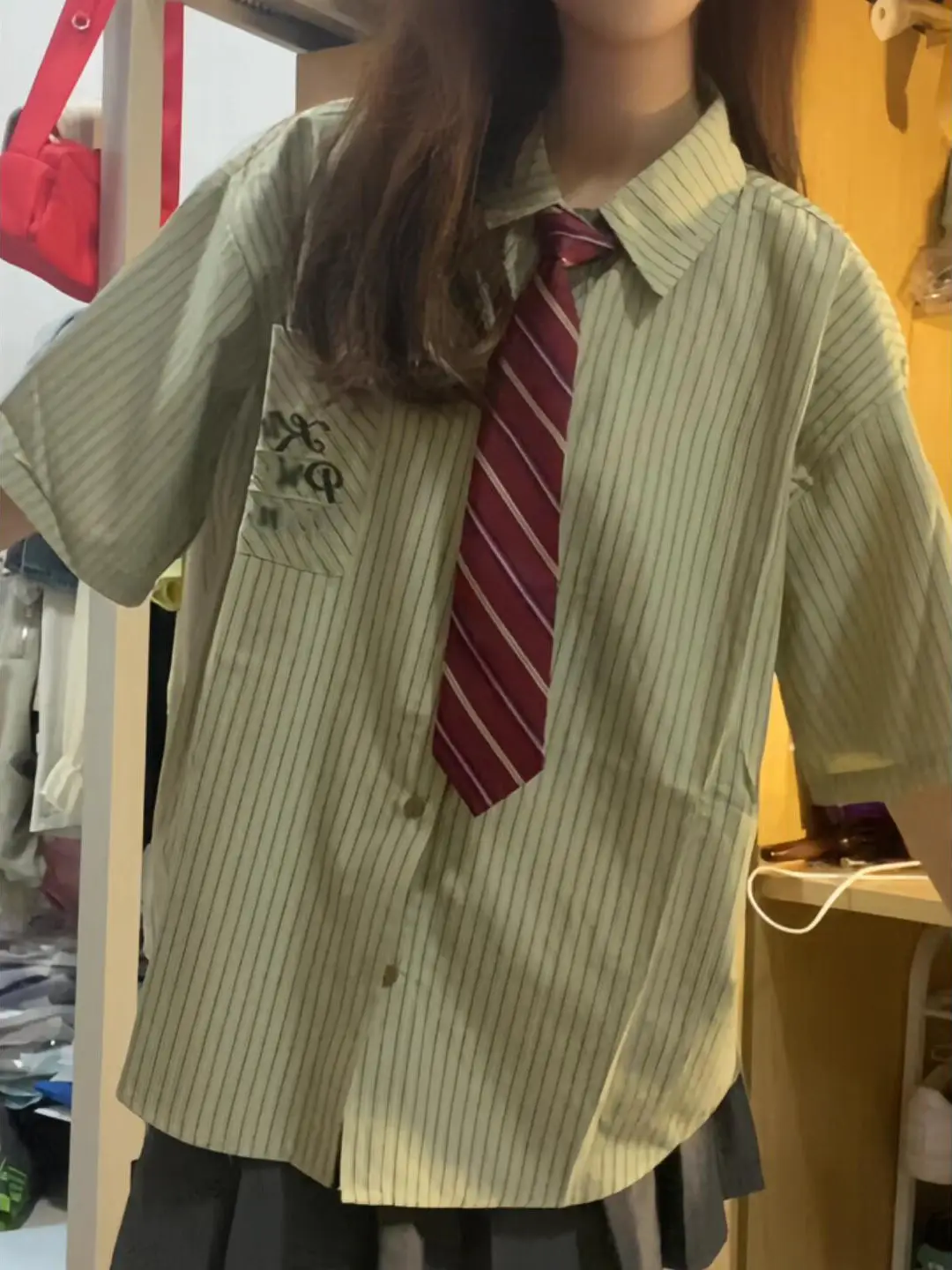 Women Striped JK Shirt Loose Fit Summer M-Green