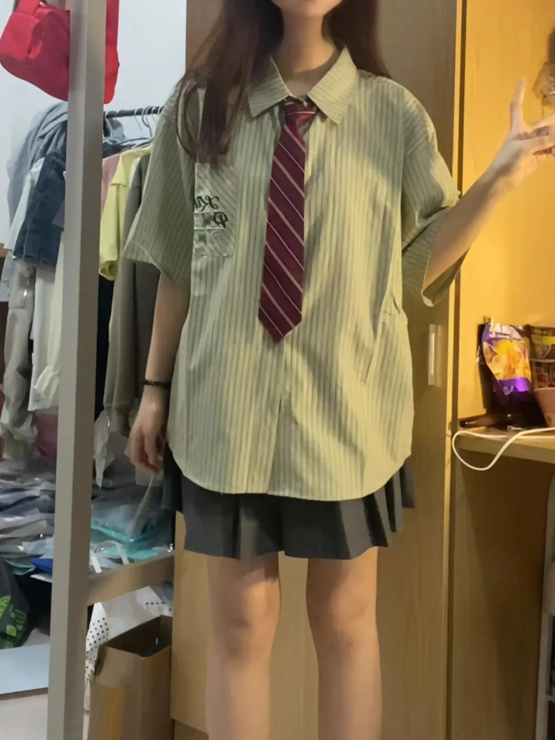 Women Striped JK Shirt Loose Fit Summer M-Green