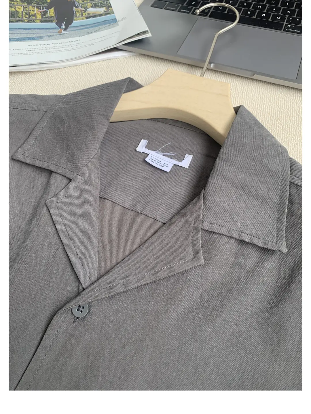 Women Loose Cuban Collar Short Sleeve Shirt Khaki