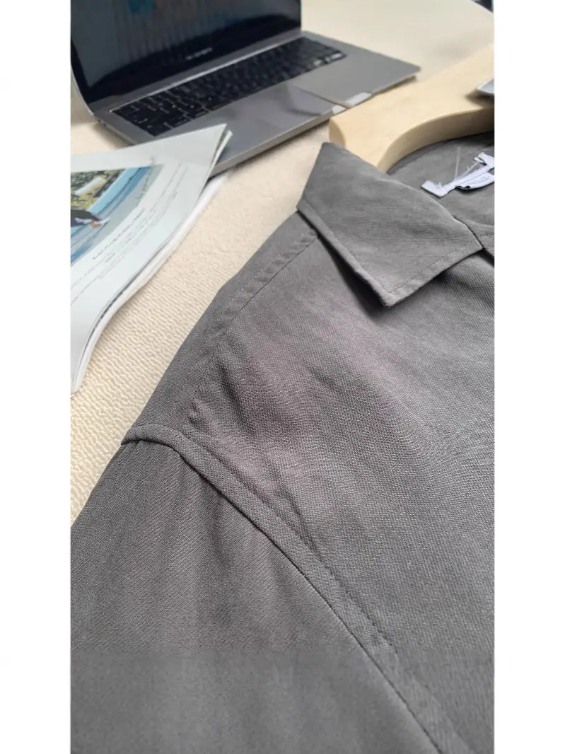 Women Loose Cuban Collar Short Sleeve Shirt Khaki