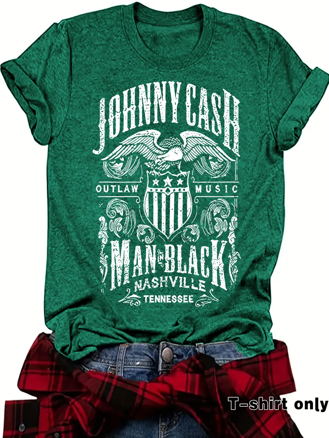 Johnny Cash Printed Loose T-Shirt Dark Red Women