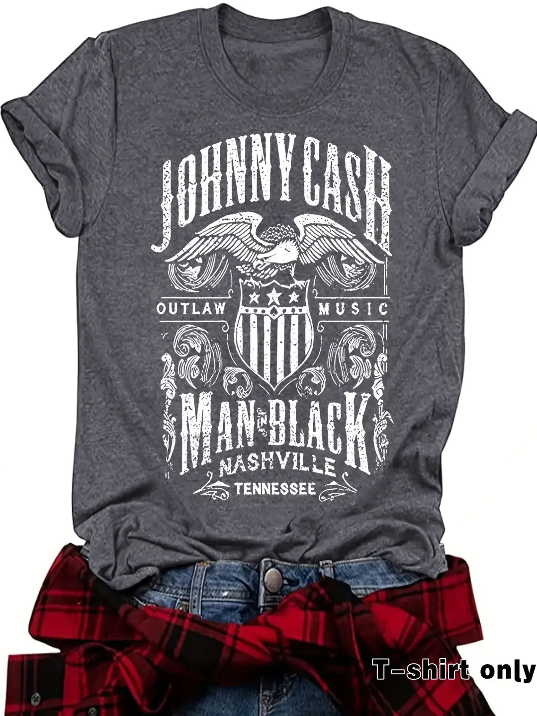 Johnny Cash Printed Loose T-Shirt Dark Red Women