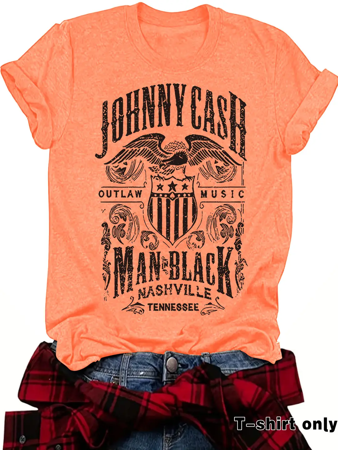 Johnny Cash Printed Loose T-Shirt Dark Red Women