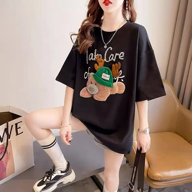 Plus Size Women White Bear Graphic T-Shirt Summer
