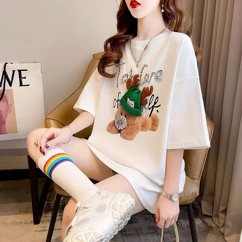 Plus Size Women White Bear Graphic T-Shirt Summer
