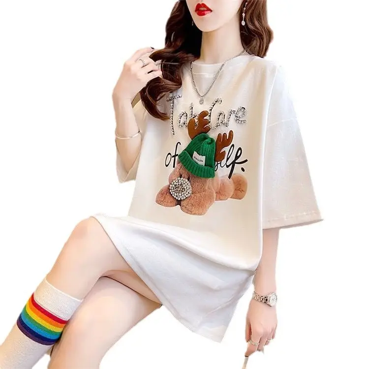 Plus Size Women White Bear Graphic T-Shirt Summer