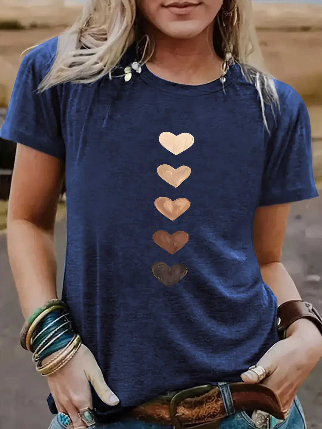 Women Plus Size Heart Print T-Shirt Loose Fit