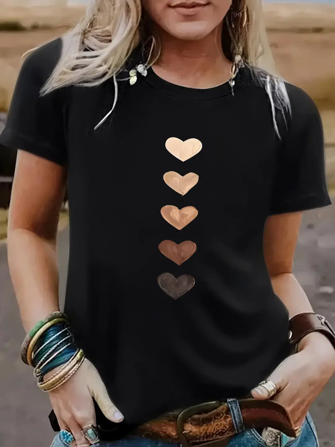 Women Plus Size Heart Print T-Shirt Loose Fit