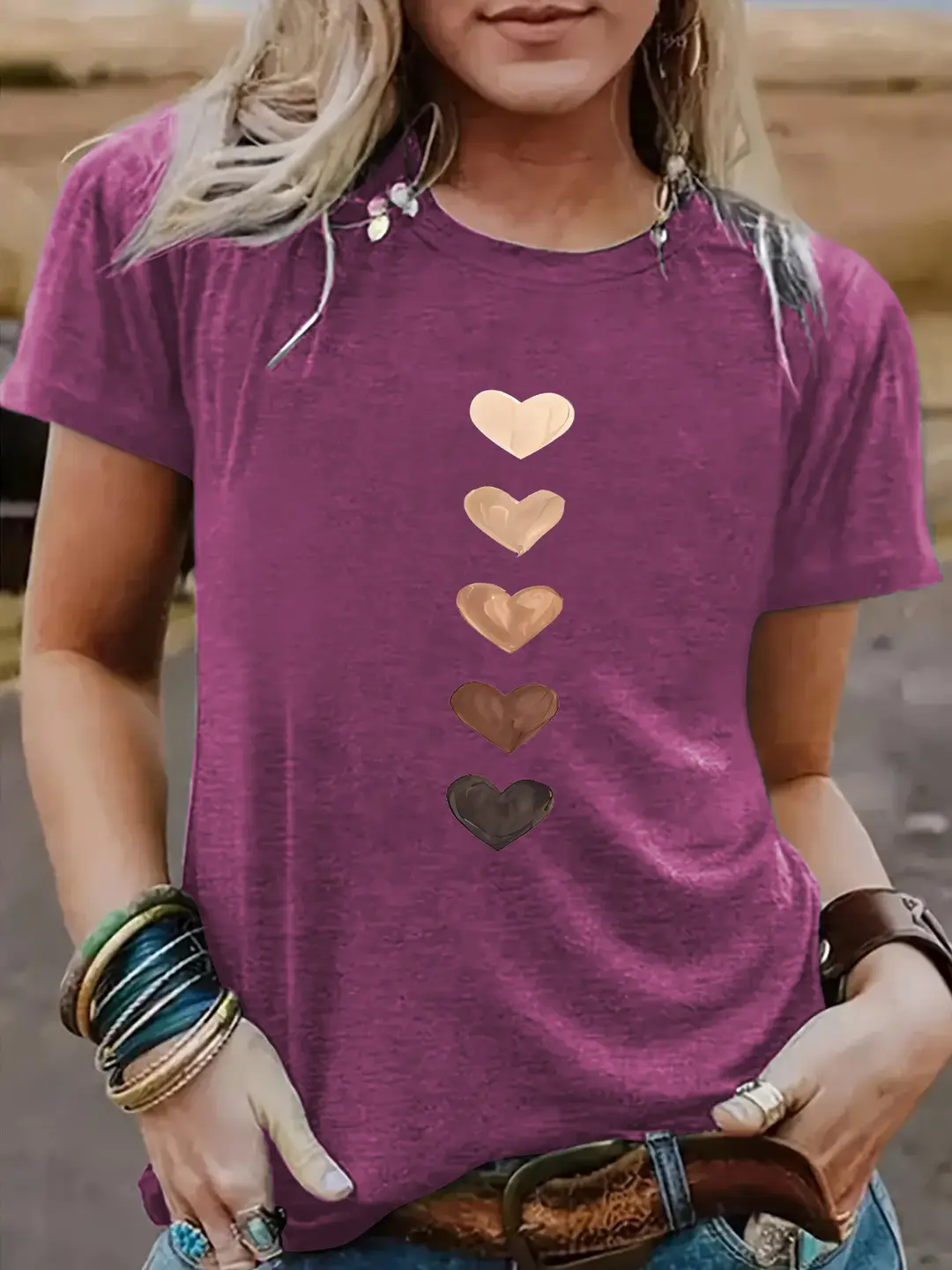 Women Plus Size Heart Print T-Shirt Loose Fit