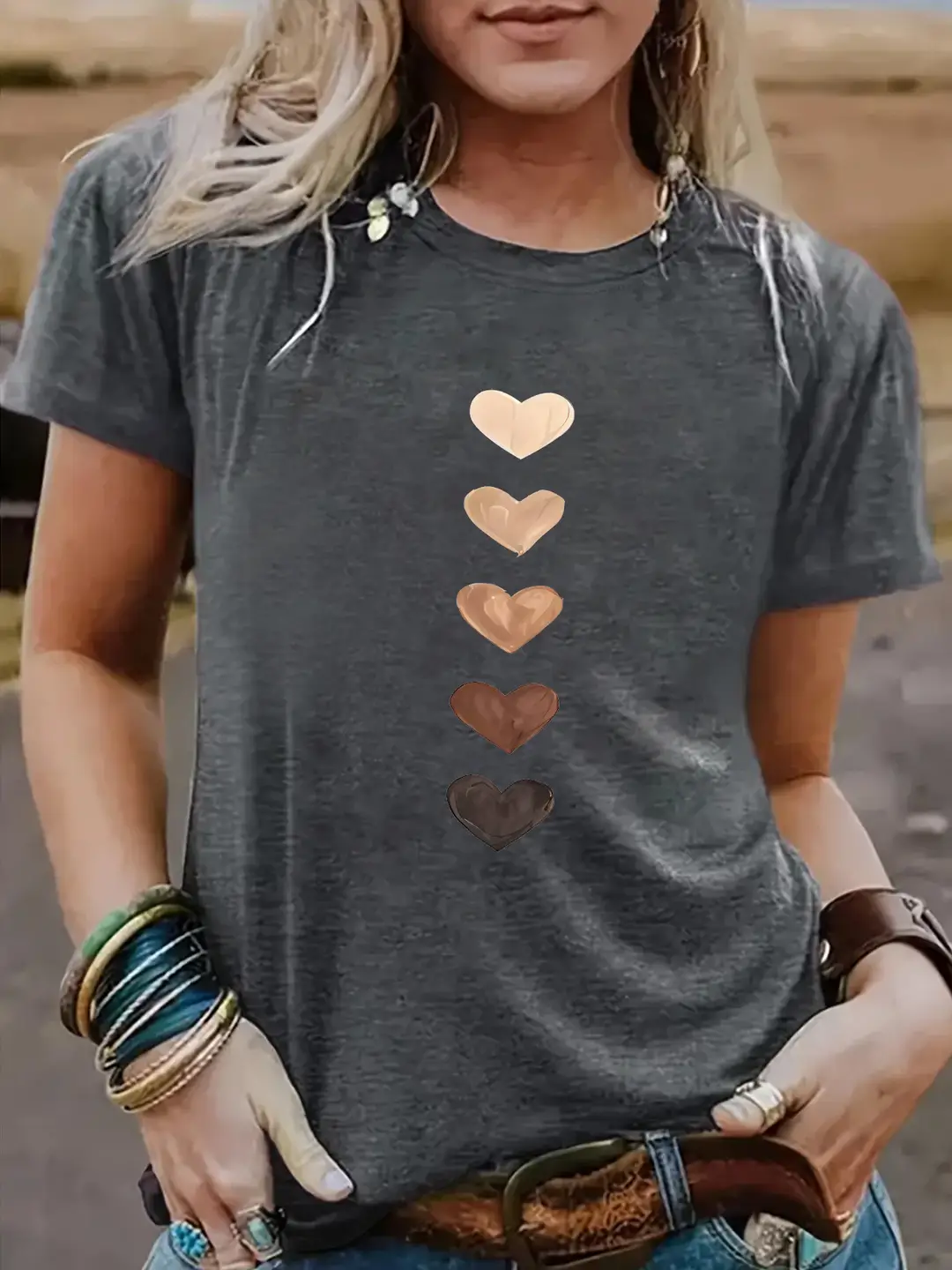 Women Plus Size Heart Print T-Shirt Loose Fit