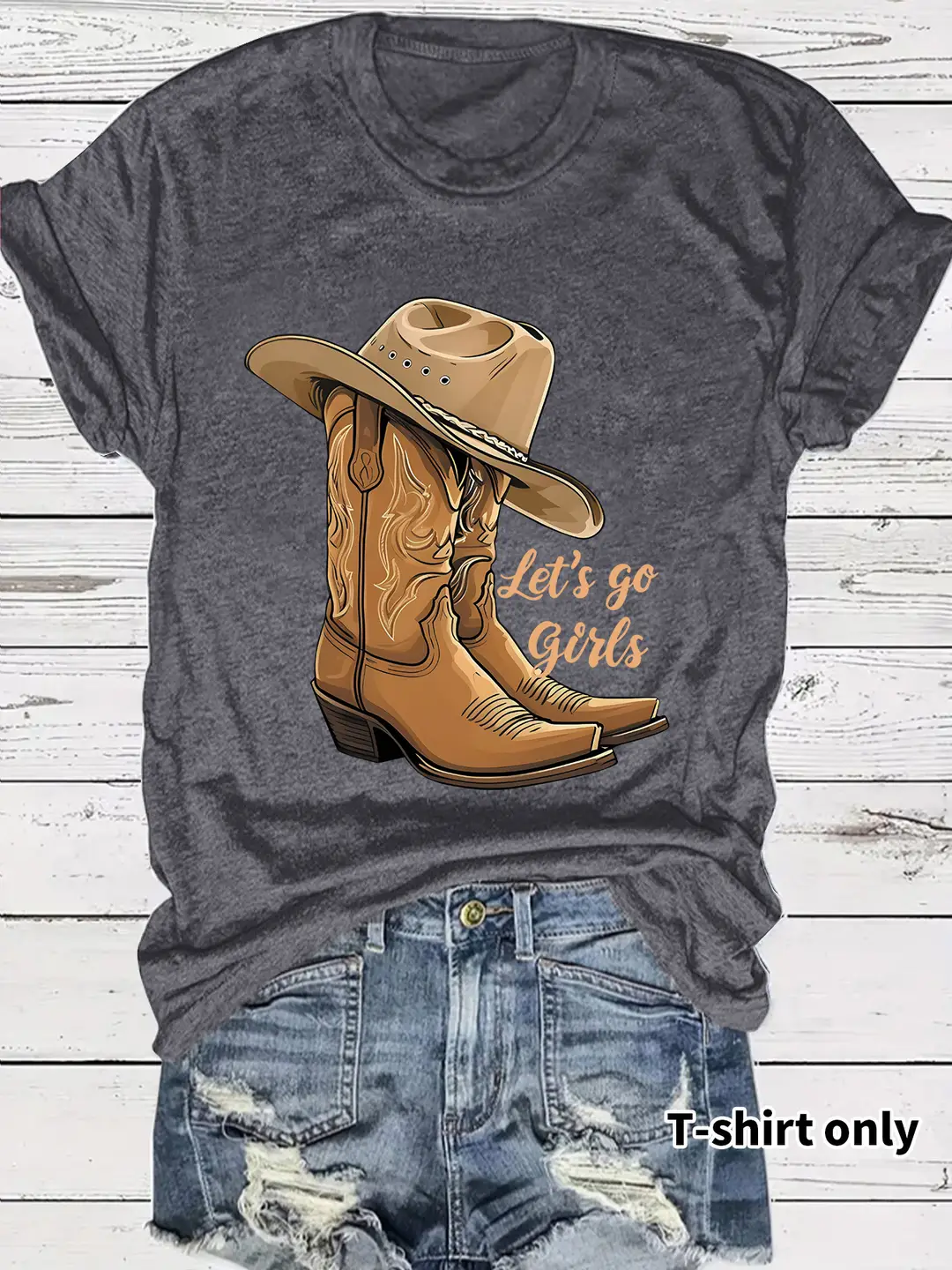 Women Black Cowboy Boots Hat T-Shirt Summer Casual
