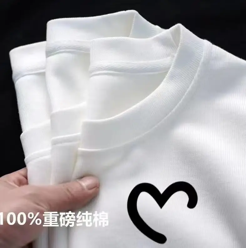 Women Cotton Half Sleeve T-Shirt White Heart Design
