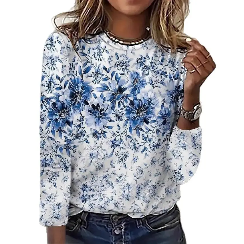 Women 3D Printed Dog Pattern Long Sleeve Top