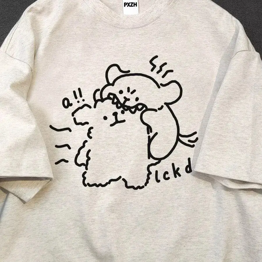White Cotton Bear Print T-Shirt for Women Summer