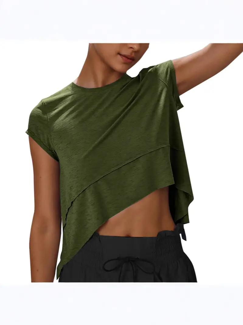 Women Asymmetrical Sleeveless Crop Top Blue Summer Sports Wear